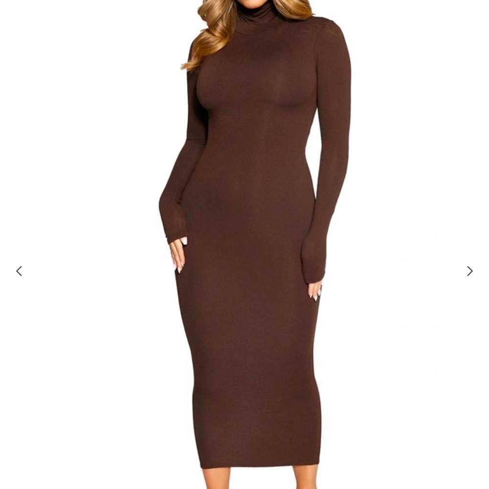 Naked Wardrobe Brown Turtleneck Midi Dress